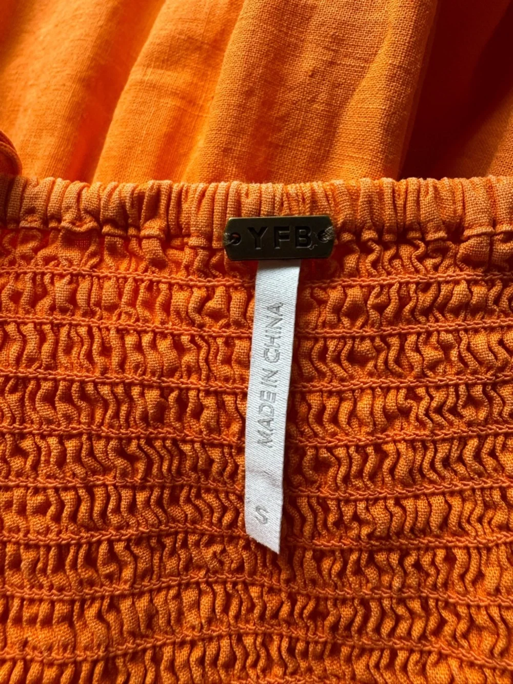 YFB Orange Linen Blend Smocked Bustier Maxi Dress Small Summer Vacation - Picture 8 of 11